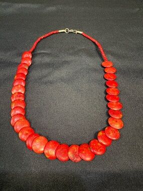 Handmade Red Disc Bead Necklace
